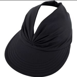 Hollow Sun Hat Womens OS Black Large Hard Brim UV 50+ Protection Knit Top NEW